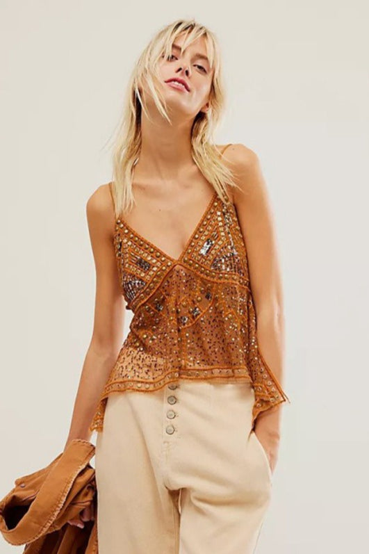 Sheer Trendy Rhinestone Cami Top