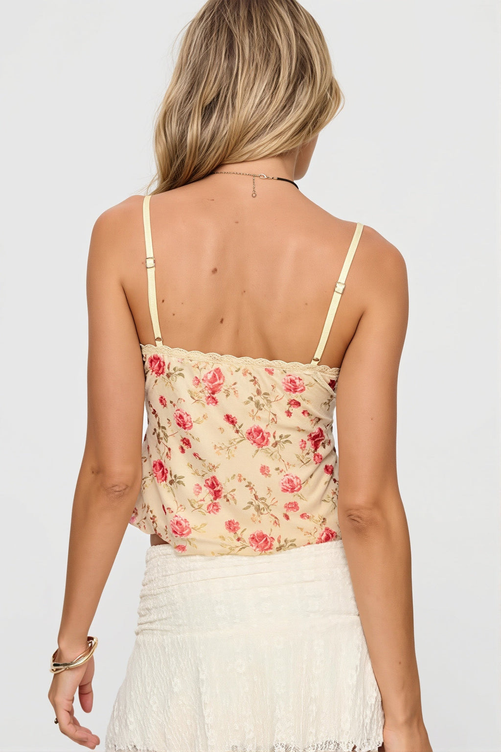 Vintage Floral Lace Ruffle Halter Cami Top