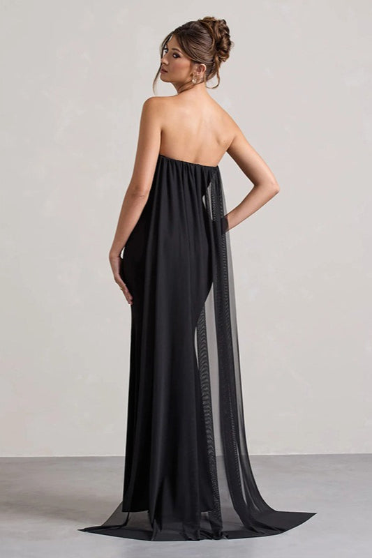 Strapless Floral Tie Maxi Dress