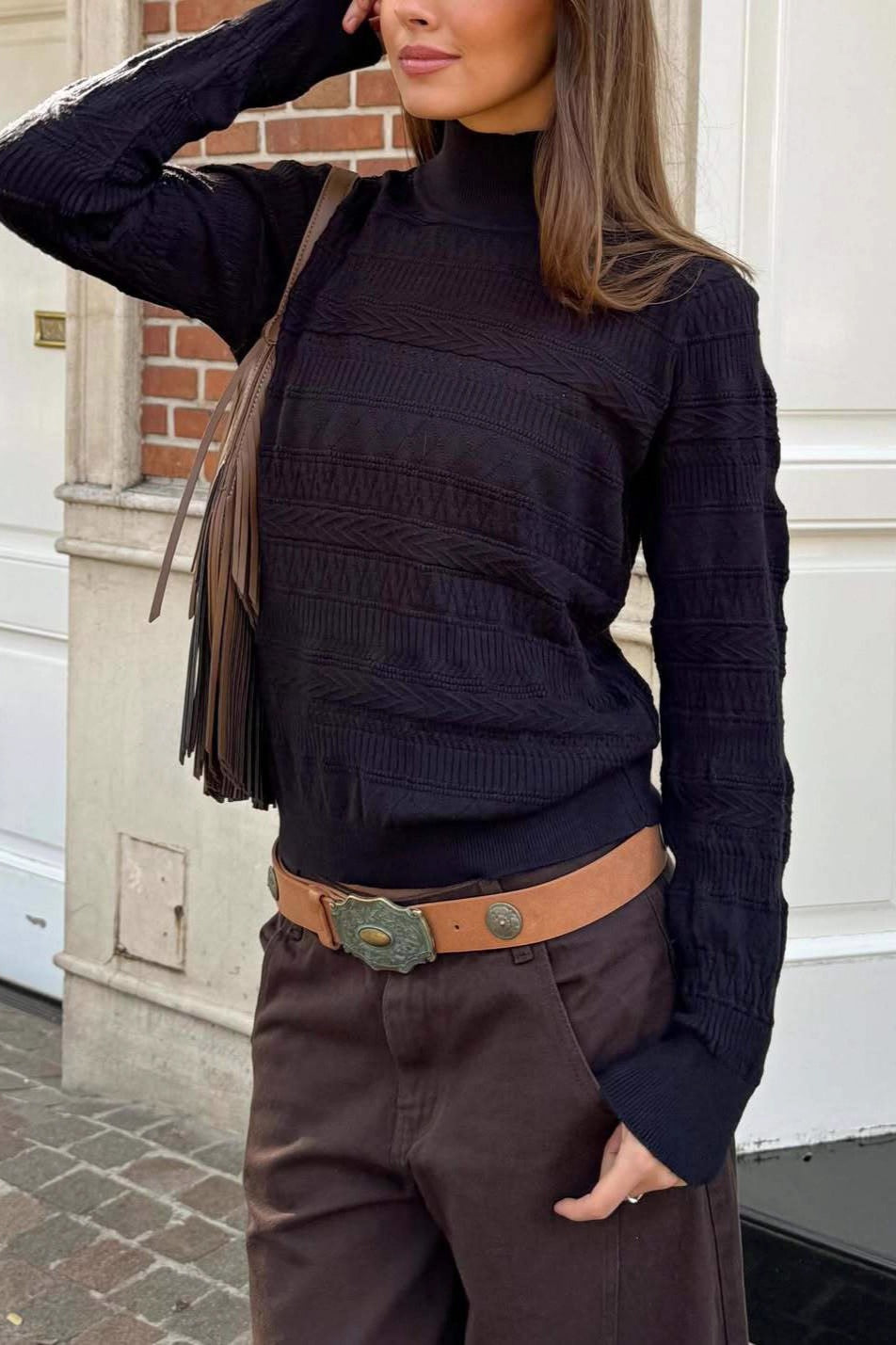 Cable Knit Round Neck Top