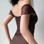 Ruched Floral V Neck Slim Blouse