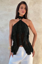 Solid Ruffle Slim Halter Top