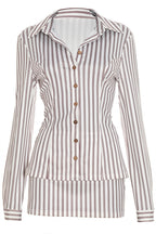 Collared Striped Button Bodycon Skirt Set