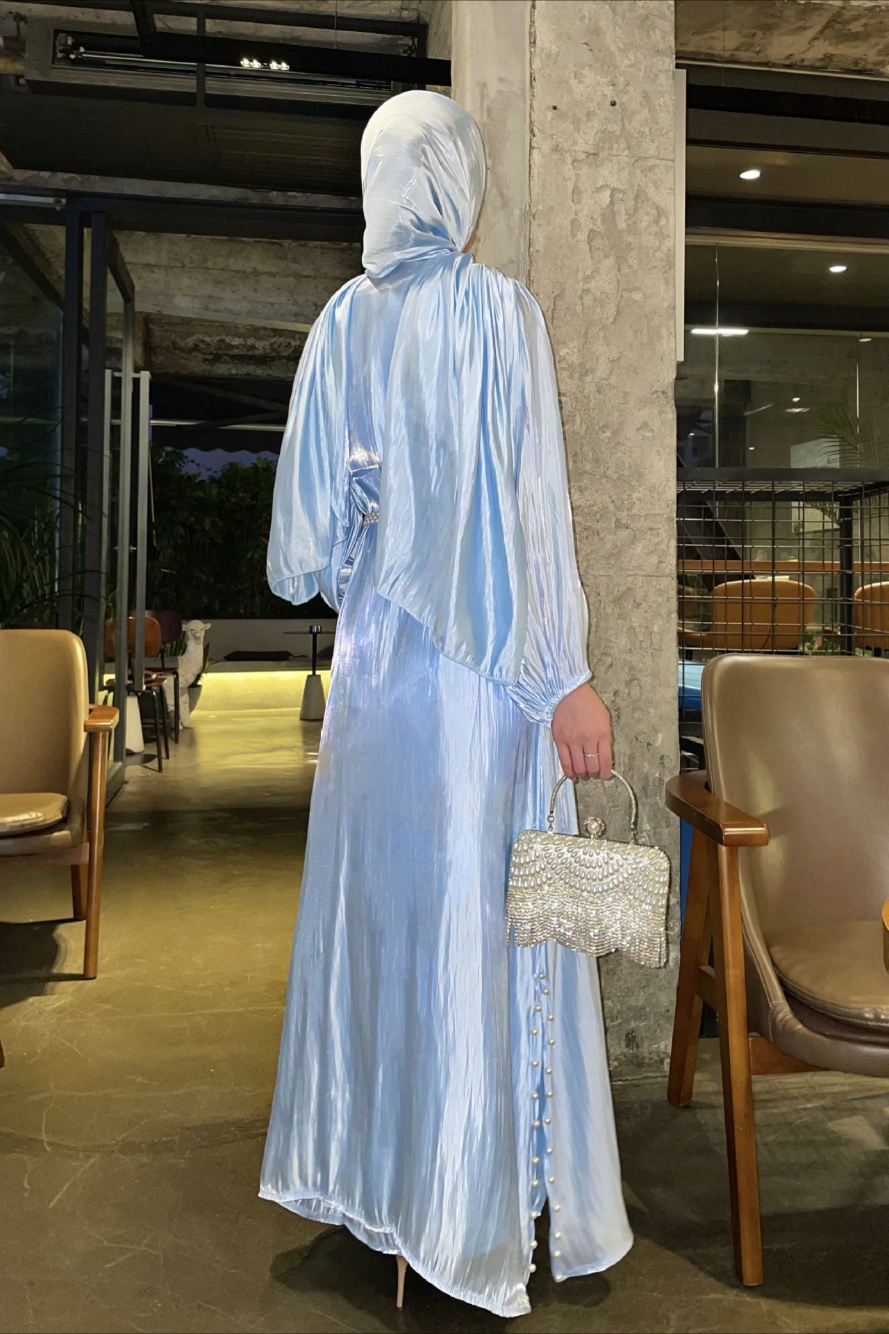 Shimmer Tulle Inner Skirt Outer Headscarf Three Piece Prom Dress