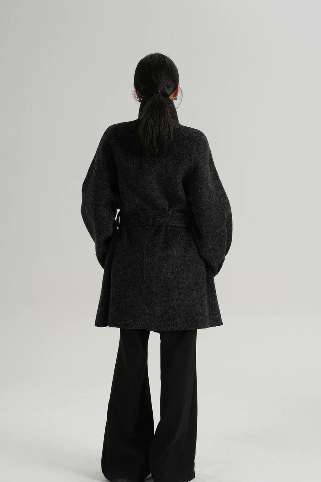 Solid Wool Warm Loose Mock-Neck Coat