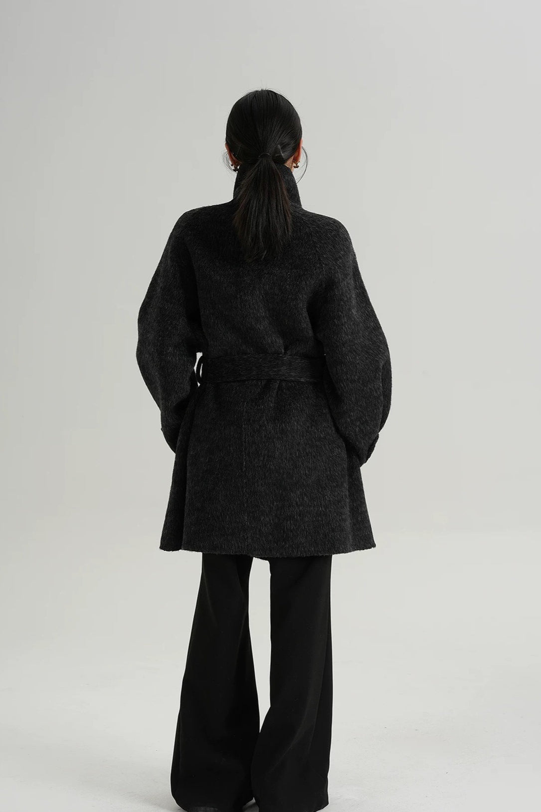 Solid Wool Warm Loose Mock-Neck Coat