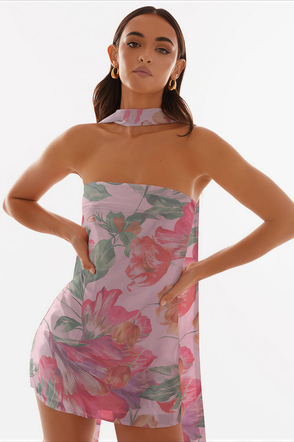 Strapless Chiffon Print Bodycon Club Mini Dress