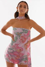 Strapless Chiffon Print Bodycon Club Mini Dress