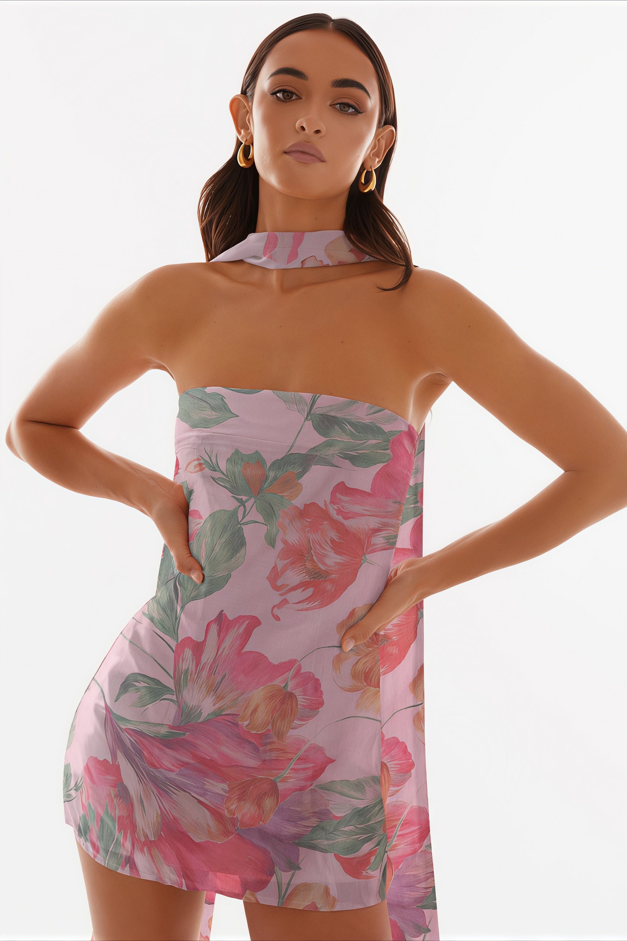 Strapless Chiffon Print Bodycon Club Mini Dress