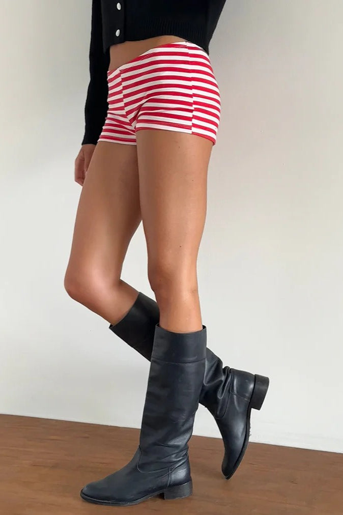 Casual Stripe Skinny Low Waist Shorts