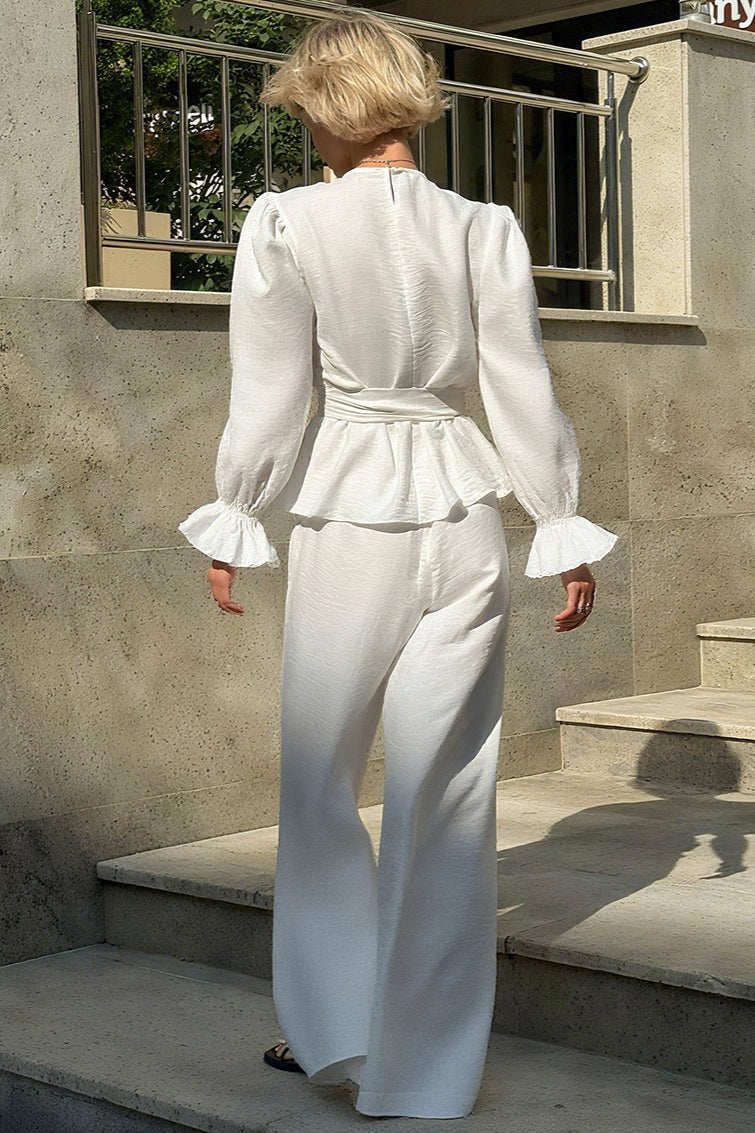 Vintage Bell Sleeve Top And Wide Leg Pants Two Piece Set