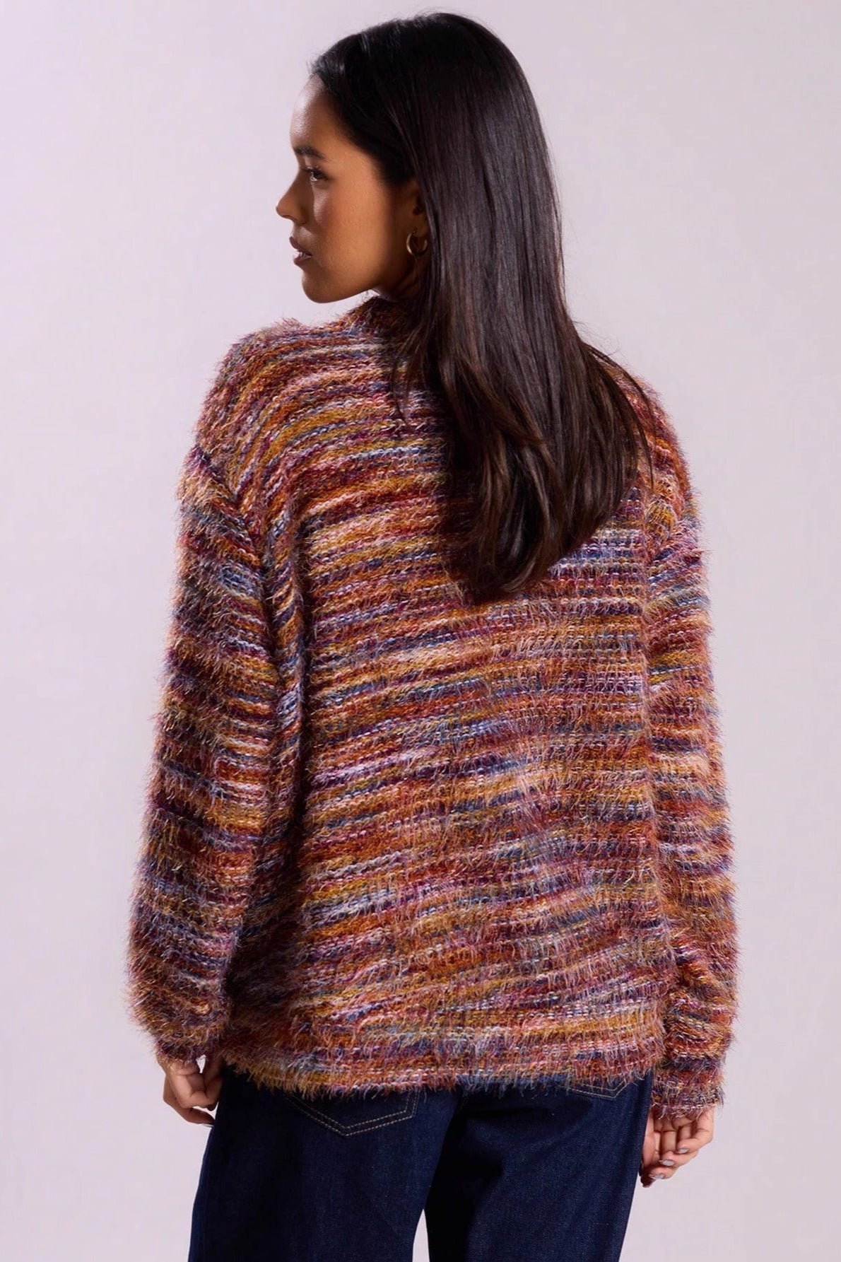 Retro Deep V-Neck Maillard Plush Long-Sleeve Knit Cardigan