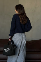 Striped Contrast V Neck Loose Long Sleeve Sweater
