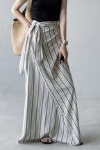 High Waist Striped Tie A Line Maxi Skirt