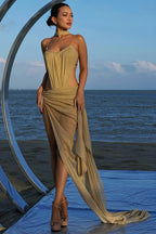 Cami Bodysuit With High Rise Slit Skirt Maxi Dress