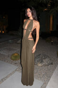 Elegant Cutout Rhinestone Backless Maxi Dress