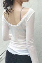 U Neck Sheer Long Sleeve Blouse