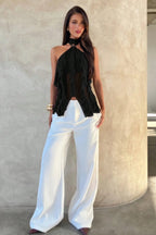 Solid Ruffle Slim Halter Top