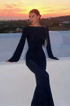 Mesh Long Sleeve See-Through Wrap Maxi Dress