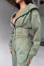 Hooded Drawstring Two Piece Pants Set