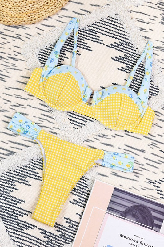Print Underwire Bikini Low Back Two Piece Sets