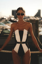 Solid Contrast Bikini Swimsuit One Piece Swimwear