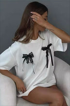 Minimalist Casual 3D Bow Lace Short Sleeve T-Shirt