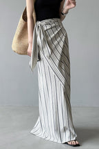 High Waist Striped Tie A Line Maxi Skirt
