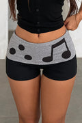 Casual Note Print Folded Waist Shorts