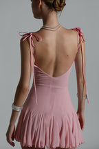 Solid V Neck Cami Backless Mini Dress