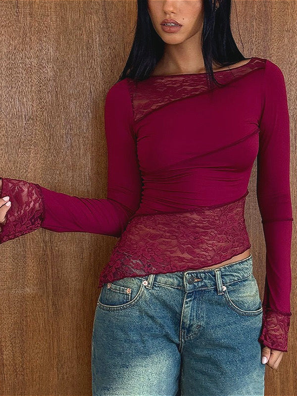Vintage Slim Fit Floral Detail Long Sleeve Tee