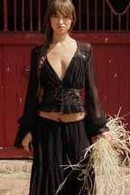 Lace Chiffon Open Front Wrap Maxi Dress