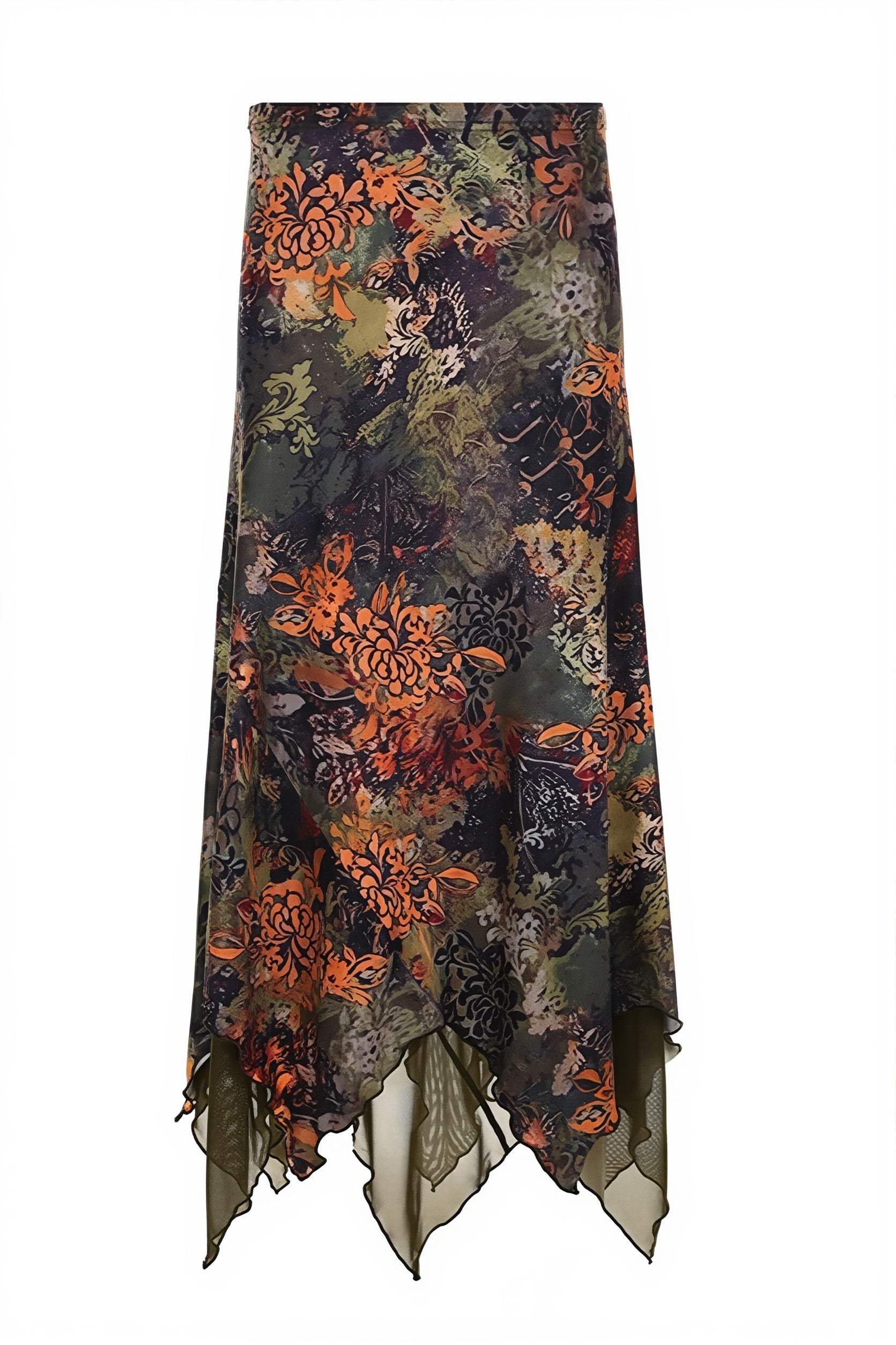 Vintage Patchwork Color Block Asymmetrical Skirt