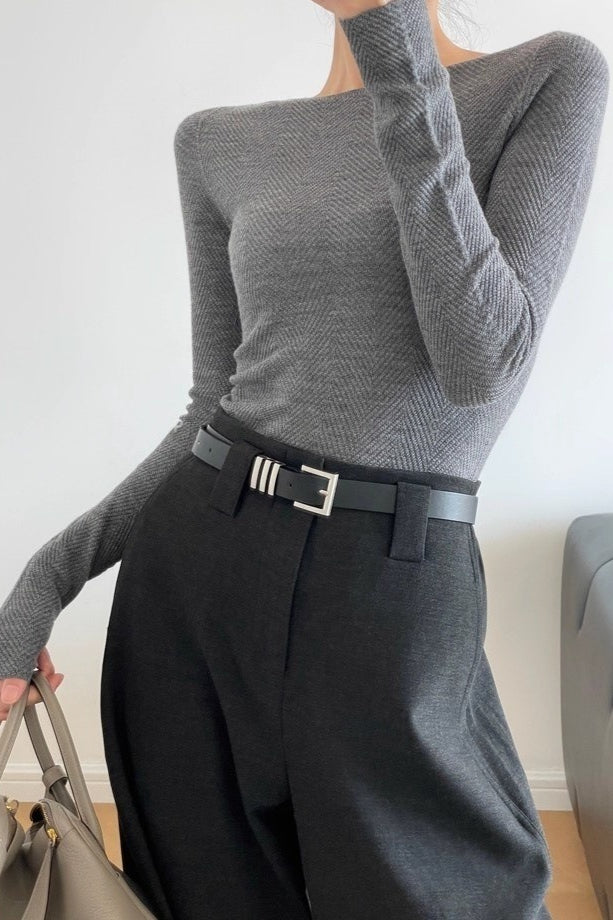 Fine Gauge Wool Ripple Stitch Knit Top