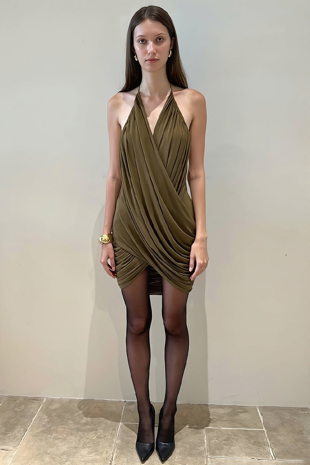 V Neck Ribbed Cami Slim Mini Dress