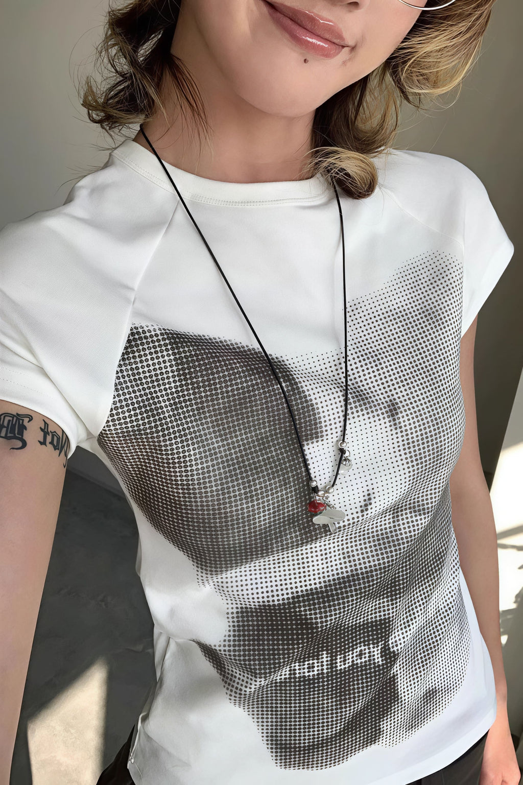 Bear Print Slim Cropped Cotton T-Shirt