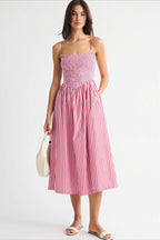 Striped Pocket A-Line Printed Midi Dress