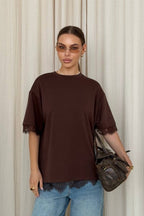 Minimalist Sweet Lace Splice Short Sleeve T-Shirt