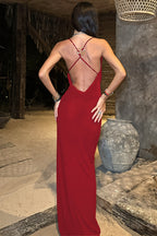 Solid Deep V Cami Backless Slim Fit Maxi Dress