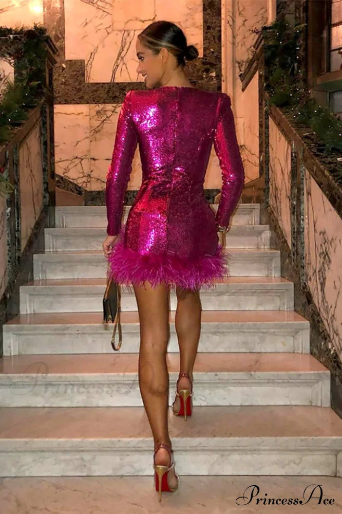 Daria Sequin Stylish Feather Mini Dress