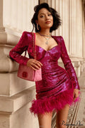 Daria Sequin Stylish Feather Mini Dress