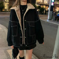 Dark Denim Stylish Fur Lining Jacket