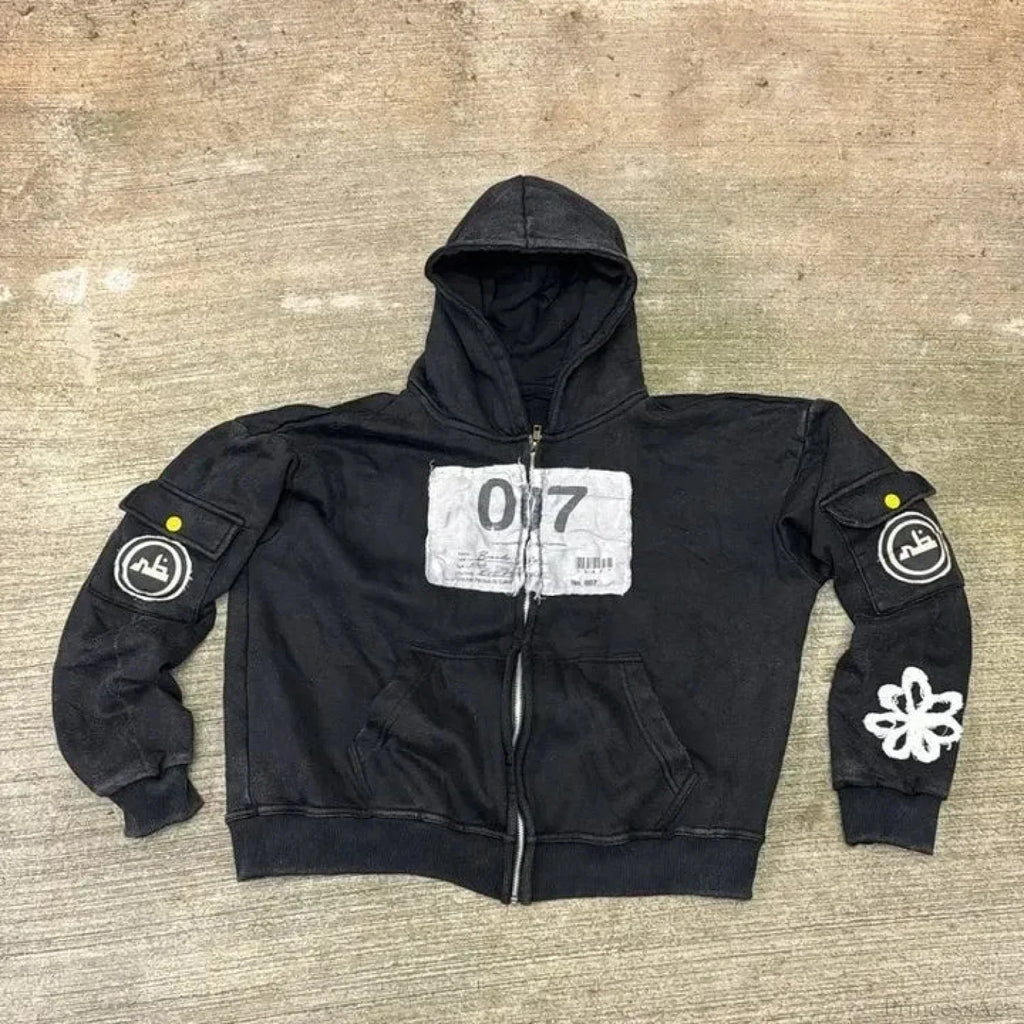 Dark Embroidered Large Hoodie