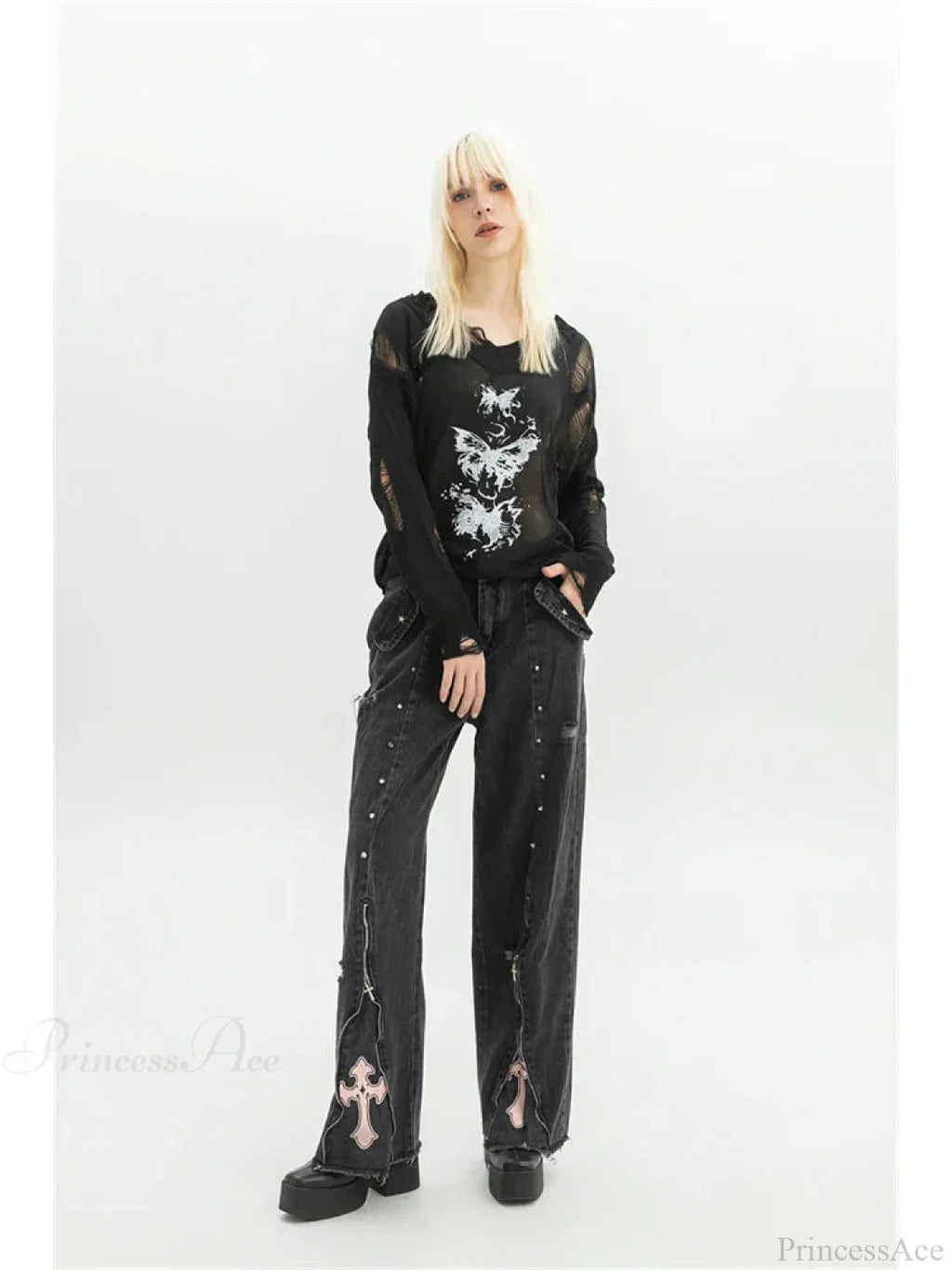Dark Medieval 90S Style Denim Trouser