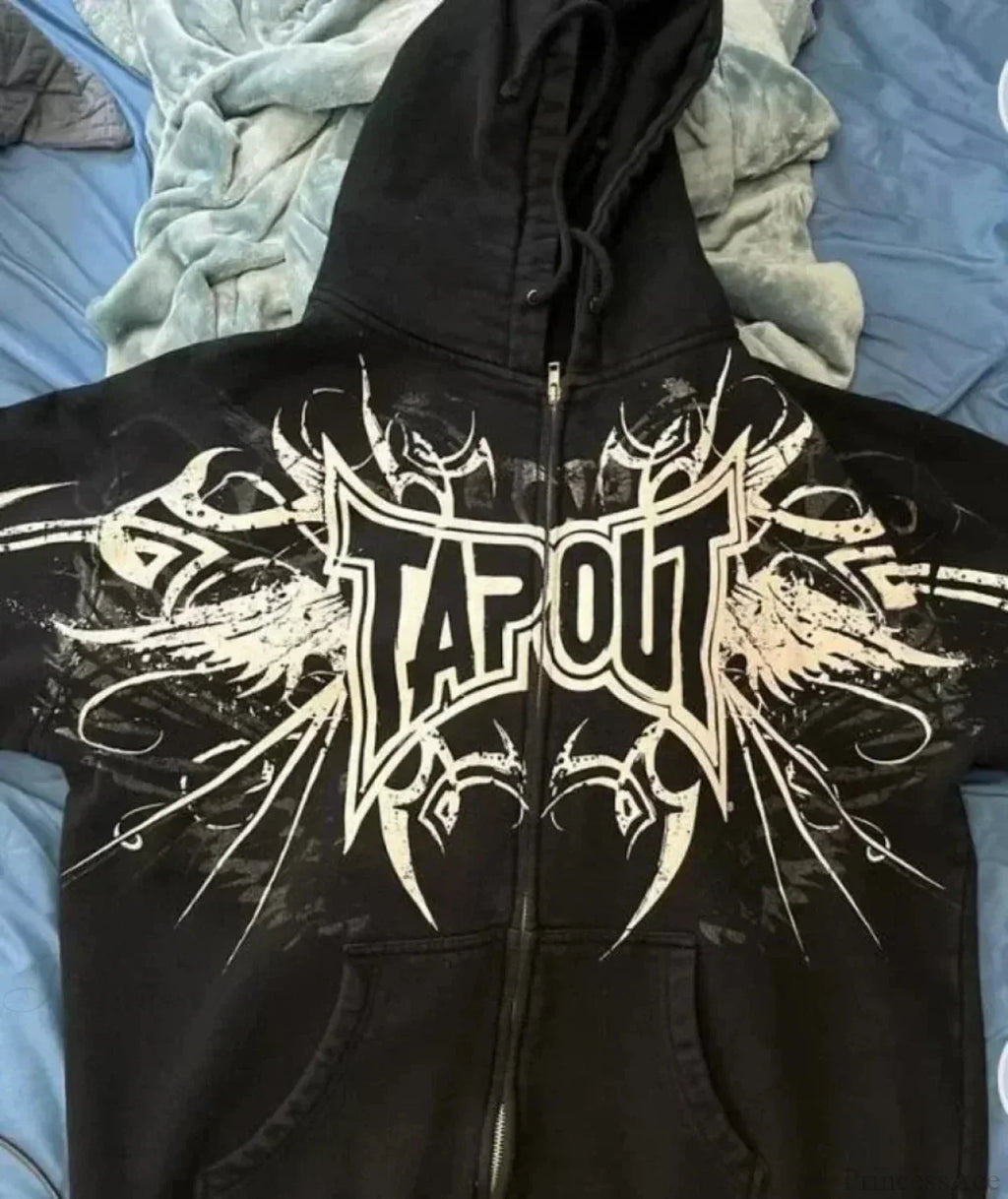 Dark Skull Print Zip Hoodie