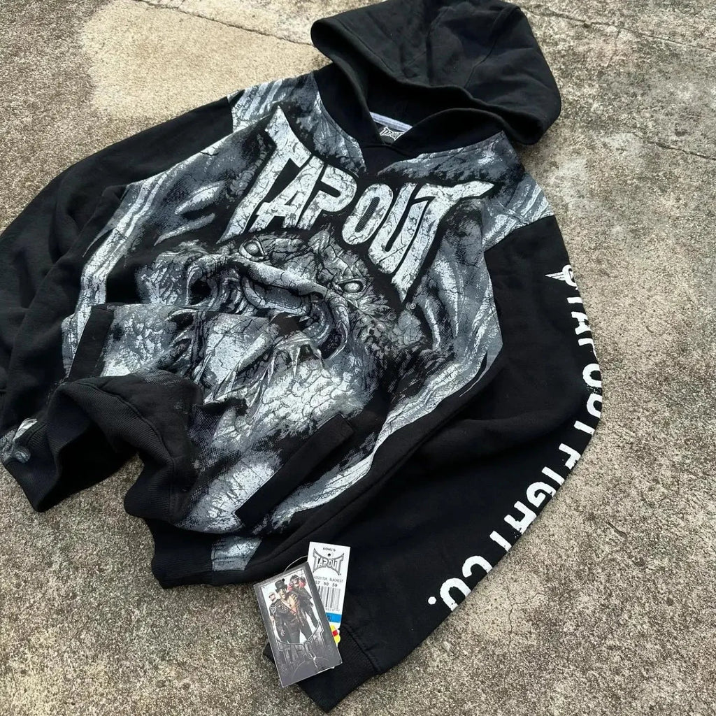 Dark Vintage Letter Print Zip Hoodie