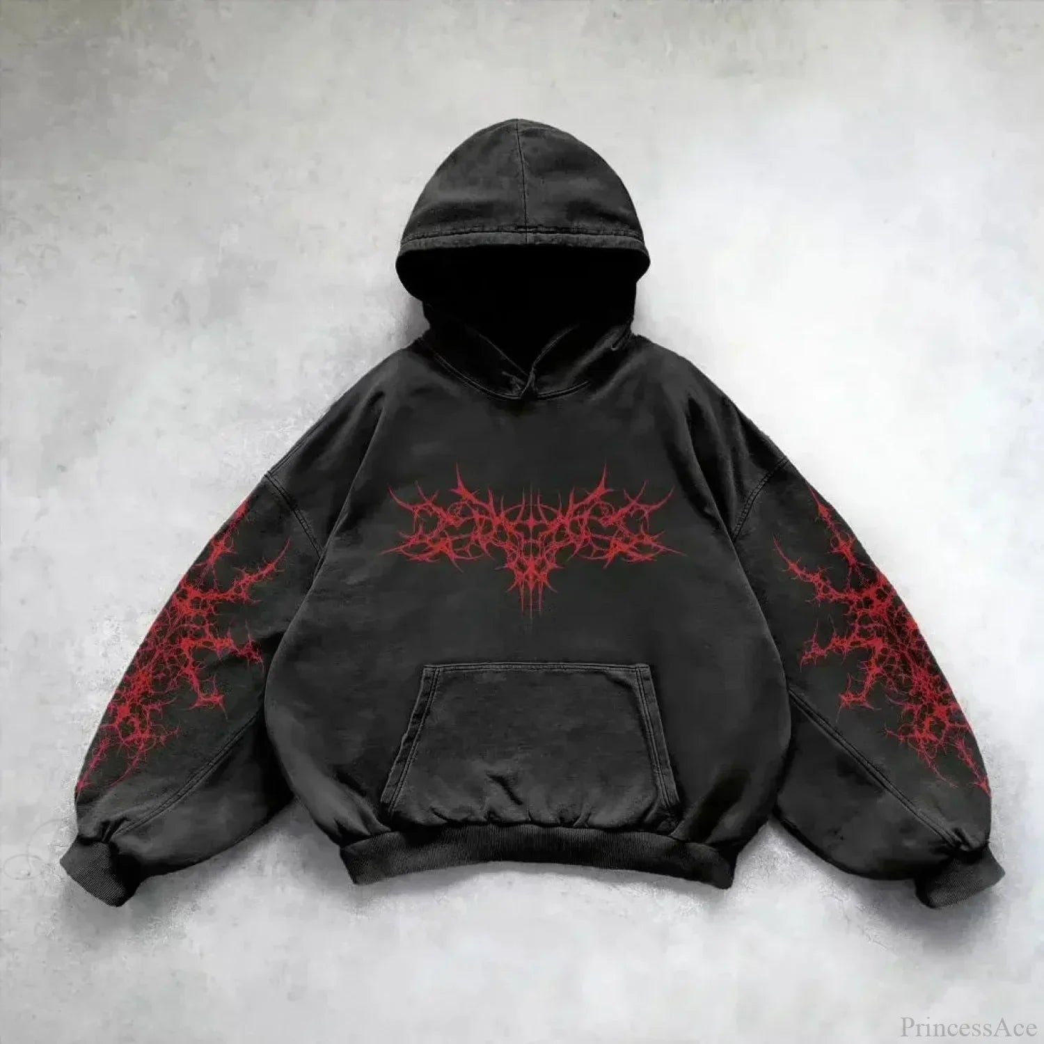 Dark Vintage Print Zip Hoodie