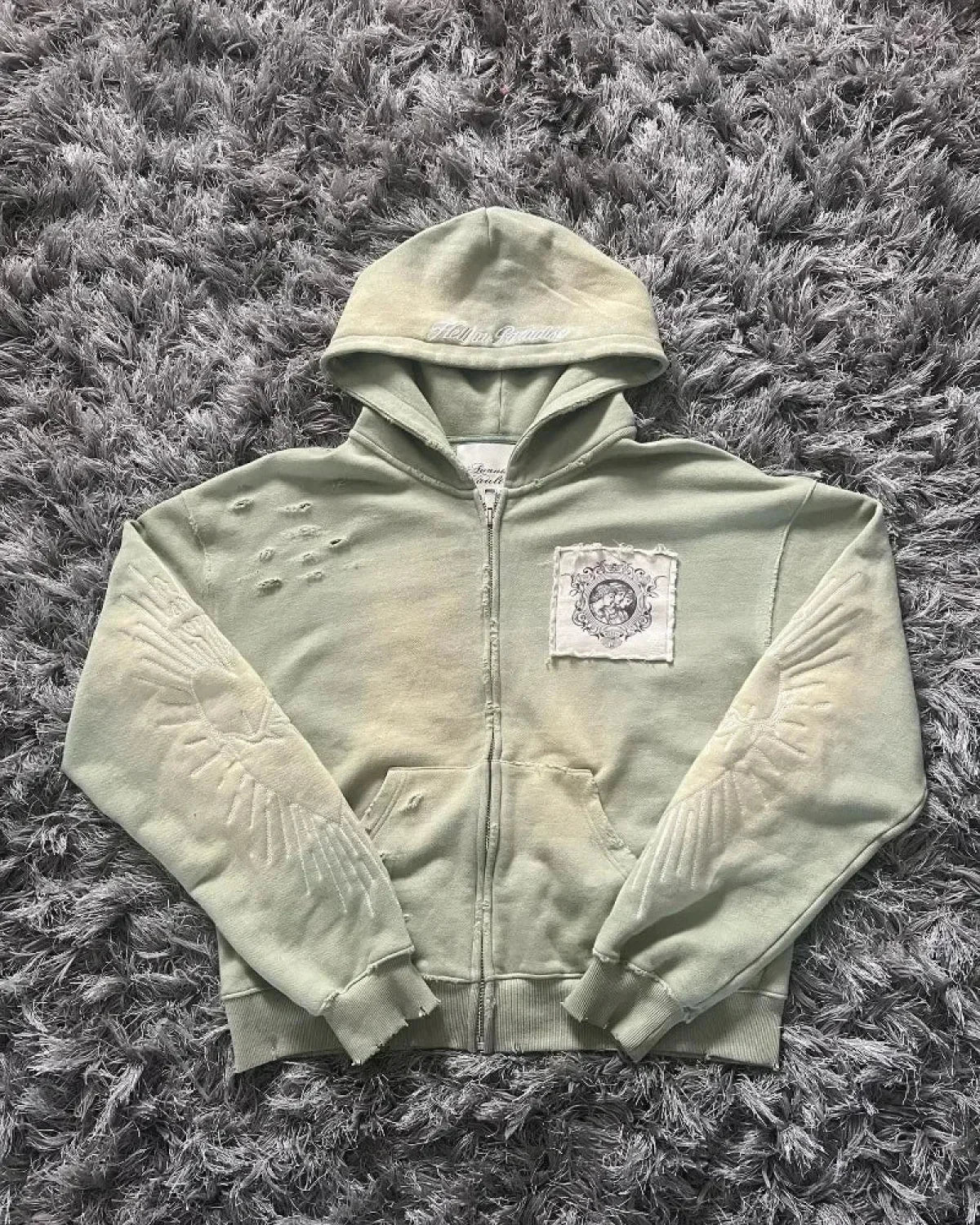 Dark Zipper Joined Vintage Hoodie