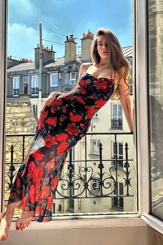 Floral Print Spaghetti Strap Bodycon Dress
