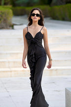 Satin Floral Tie-Back Slim Fit Slip Dress Party